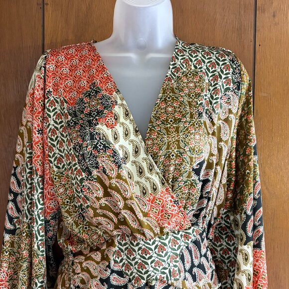 Zara Dress Womens XS Paisley Mini V-neck Long Balloon sleeves elastic cuffs - Picture 7 of 16